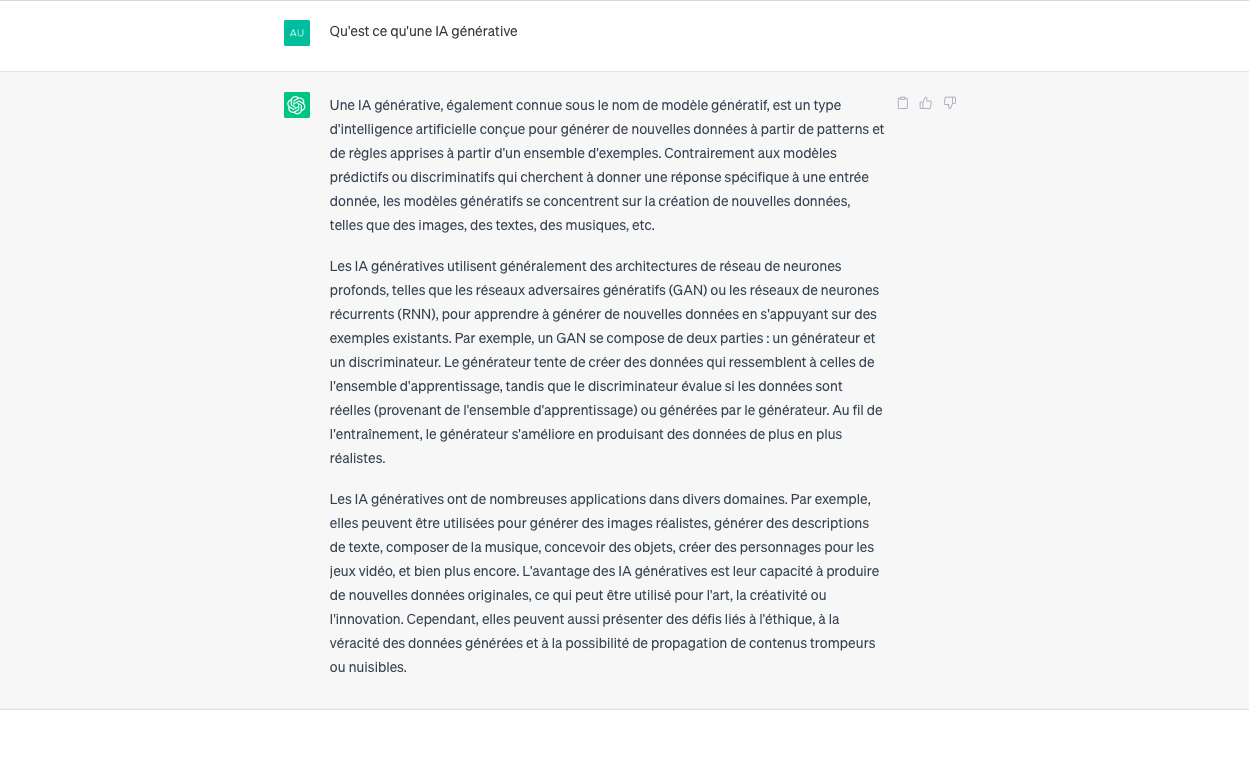 Qu'est ce qu'une IA générative selon ChatGPT