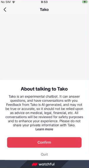 Le chatbot explique à l'utilisateur de ne pas poser toute les questions notamment sur des sujets importants. (médicaux, argent, etc)