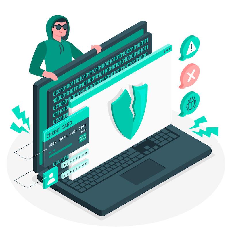 C'est une illustration avec un ordinateur et un symbole représentant une cyberattaque - digitalisation Guerre