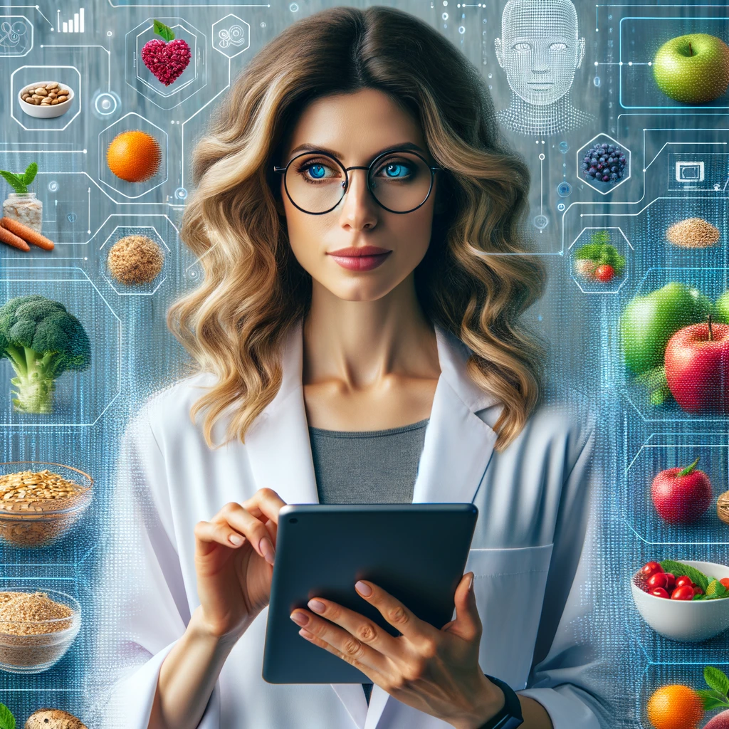 Une diététicienne dédiée utilise des outils numériques pour optimiser la santé et le bien-être.