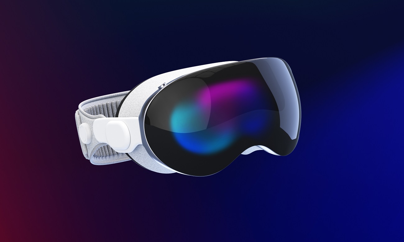 Apple Vision Pro headset showcasing immersive AR/VR capabilities with sleek design.